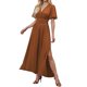 thumbnail image 1 of Vestido largo elegante de cuello en V y cintura alta para mujer: mangas plisadas, abertura lateral, fruncido, vestido de noche para bodas y fiestas., 1 of 5