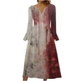 thumbnail image 2 of WFJCJPAF 2024 New Halloween Clearance! Halloween Dresses for Women,Women's Fashion Printed Casual Long Sleeve V-Neck Dress - Wine L, 2 of 5