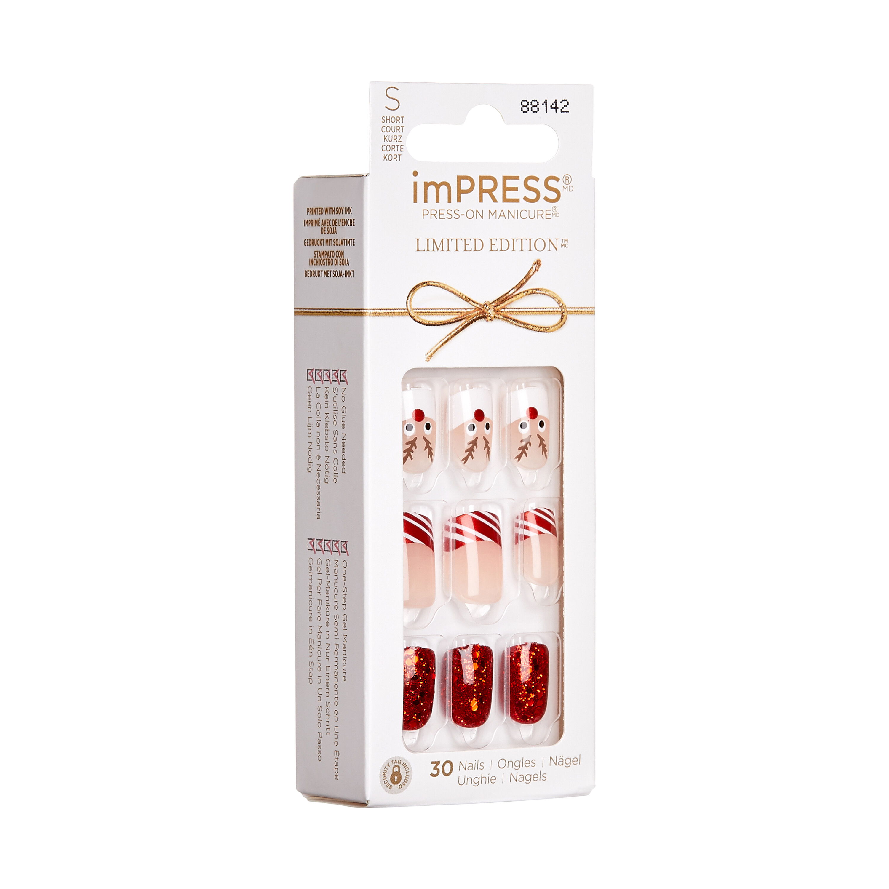 KISS imPRESS Holiday Press-On Nails, Red Squoval, 30 Pieces photo 7