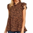 thumbnail image 2 of Camisa de mujer, cuello de muñeca, manga corta, top, estampado, camiseta casual, marrón, XXL kenally AP001622-10, 2 of 5