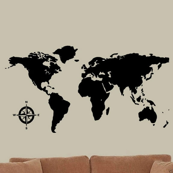 World Map Global Decal Vinyl Wall Art Countries Continents Wall Decal Kids Room Sticker Decor