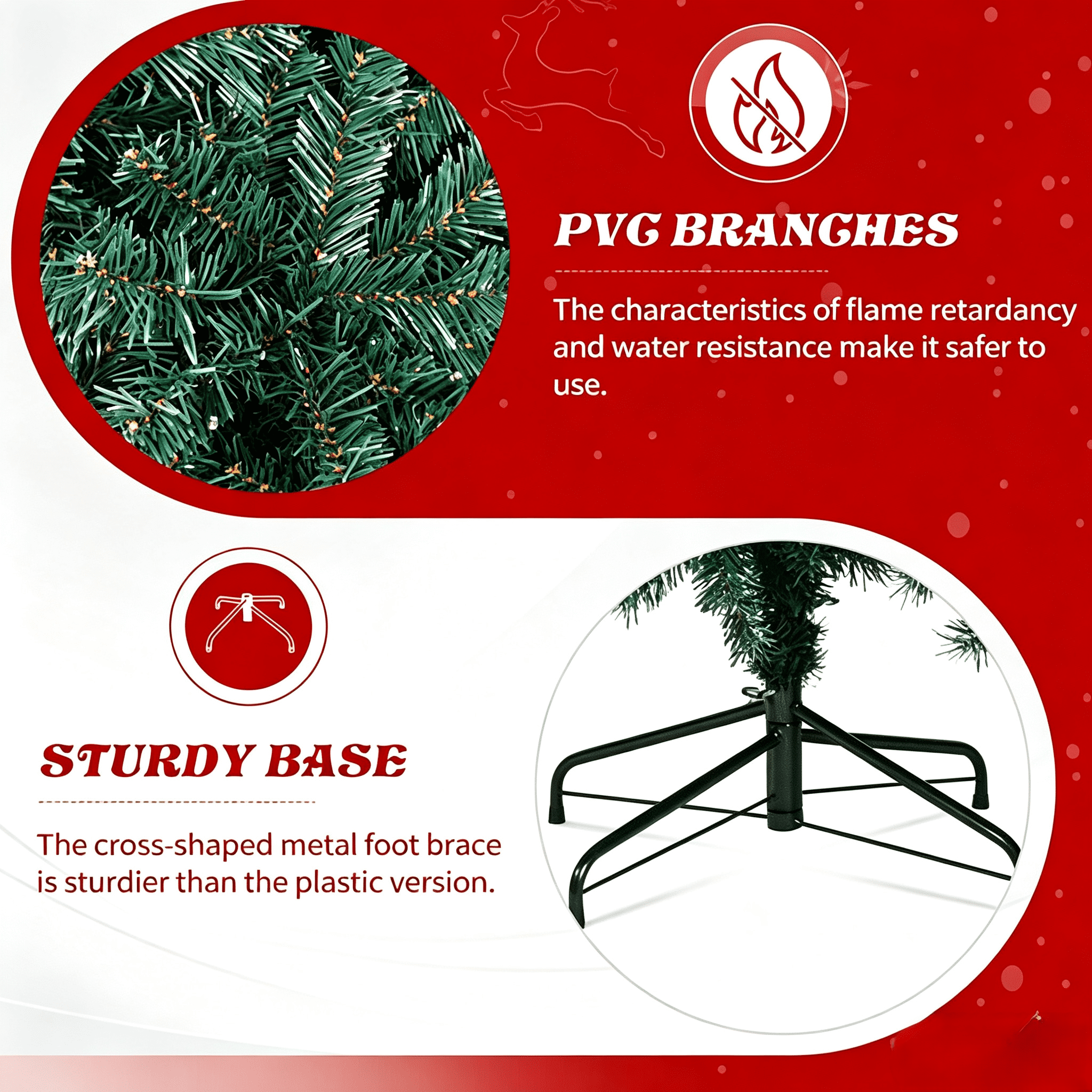 7.5FT Christmas Tree, Dark Green PVC with 1600 Branch Tips, 300 Warm White LED Lights, Easy Setup with Reinforced Metal Stand