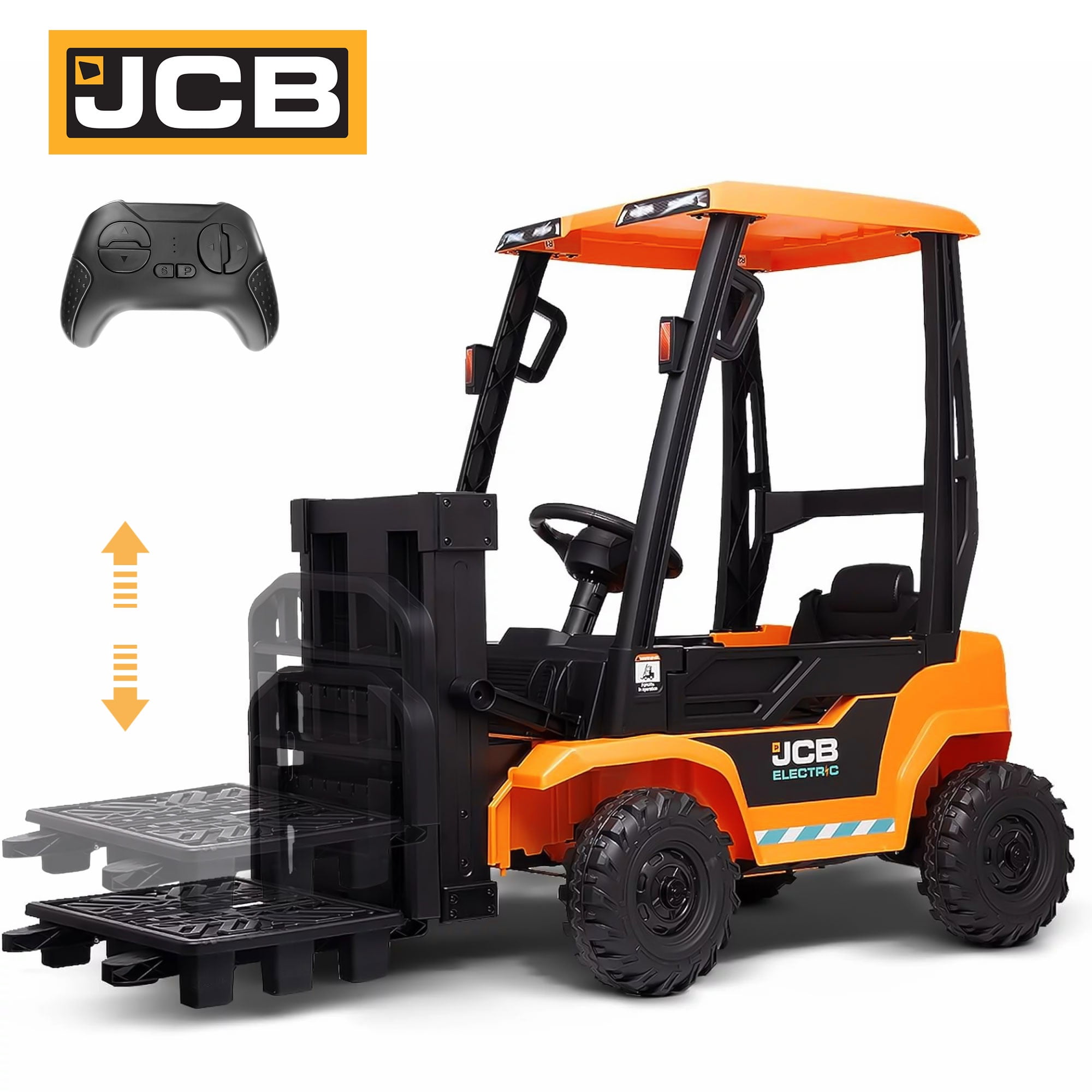 JCB Forklift Toy for Kids, 12V Powered Ride on Car Toy with Lifting Pallet, Remote Control, Removable Car Roof, Joystick, 4 Wheels Electric Construction Car for Boy Girl 3-6 Years Old