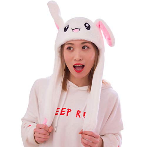 SUXING Rabbit Hat The Ears pop up After Pressing The Claws Hat Funny Bunny Cap for Girls,Christmas Party Holiday PINK 