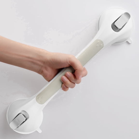 Shower Grab Bar 16 Inch Suction Cup Grab Bars for Bathroom, Removable Shower Safety Handle Heavy Duty Bathtub Grip for Seniors & Elderly, Strong Handrails No Drilling Waterproof, Grey