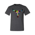 thumbnail image 2 of Wild Bobby, Colorful Rainbow Cow Bull Skull Animal Lover Men's Graphic T-Shirt, Heather Black, Small, 2 of 3
