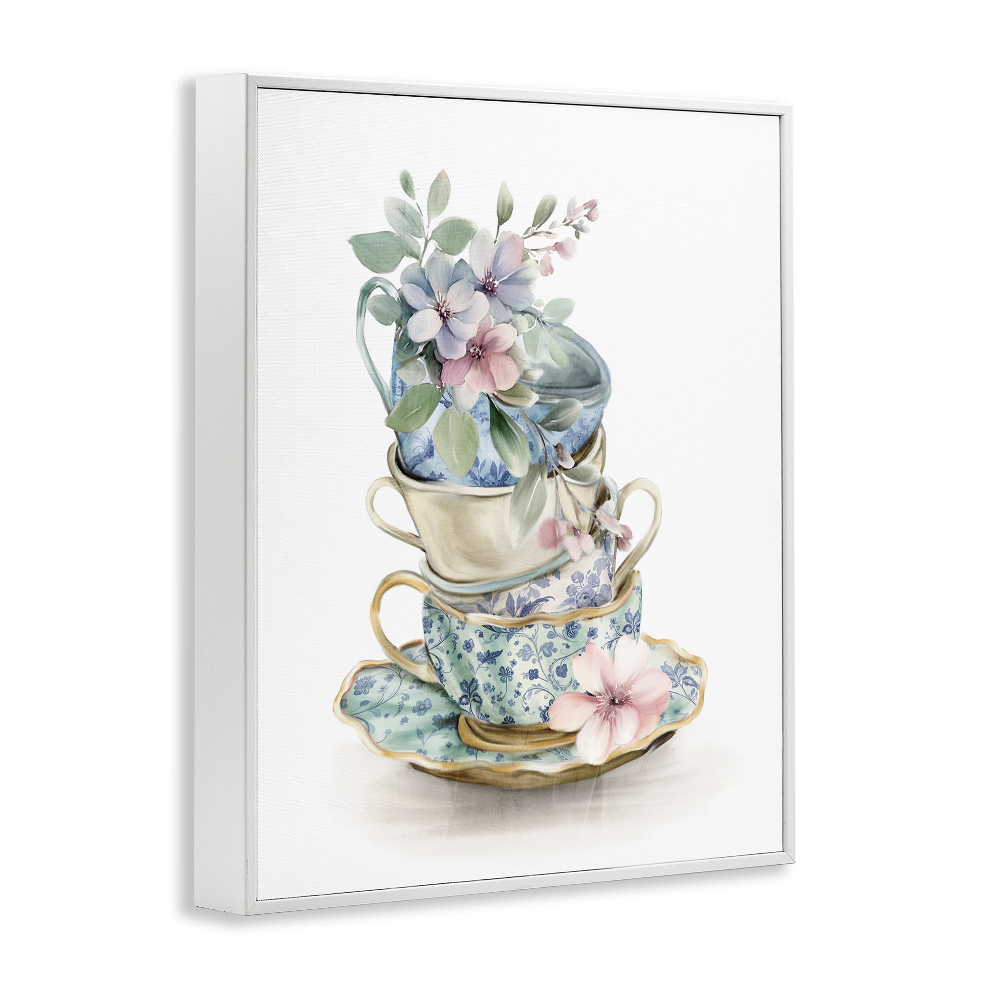 Stupell Industries Floral Teacup Chinoiserie White Framed Giclee Art, design by Kim Allen