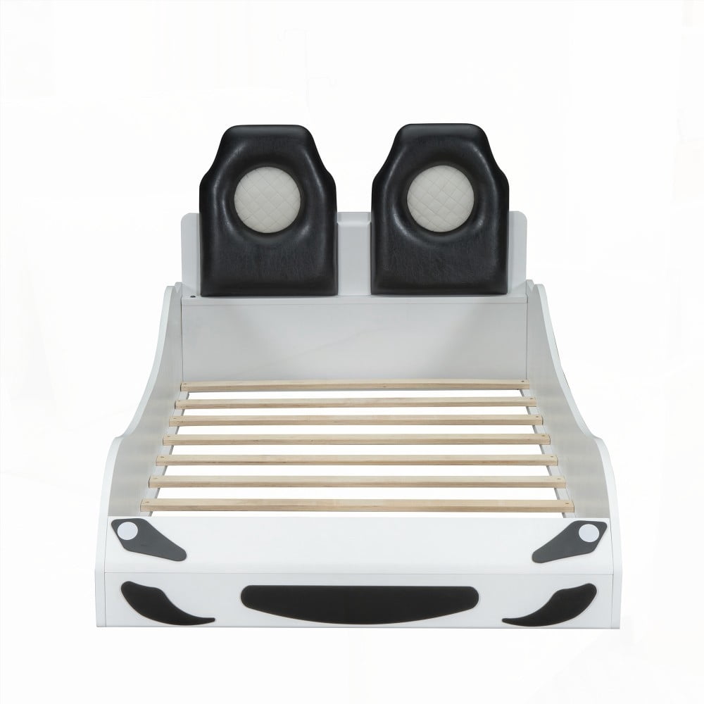 [Eye-Catching Race Car] Restonic Wood Twin Race Car Bed | LED & Upholstered
