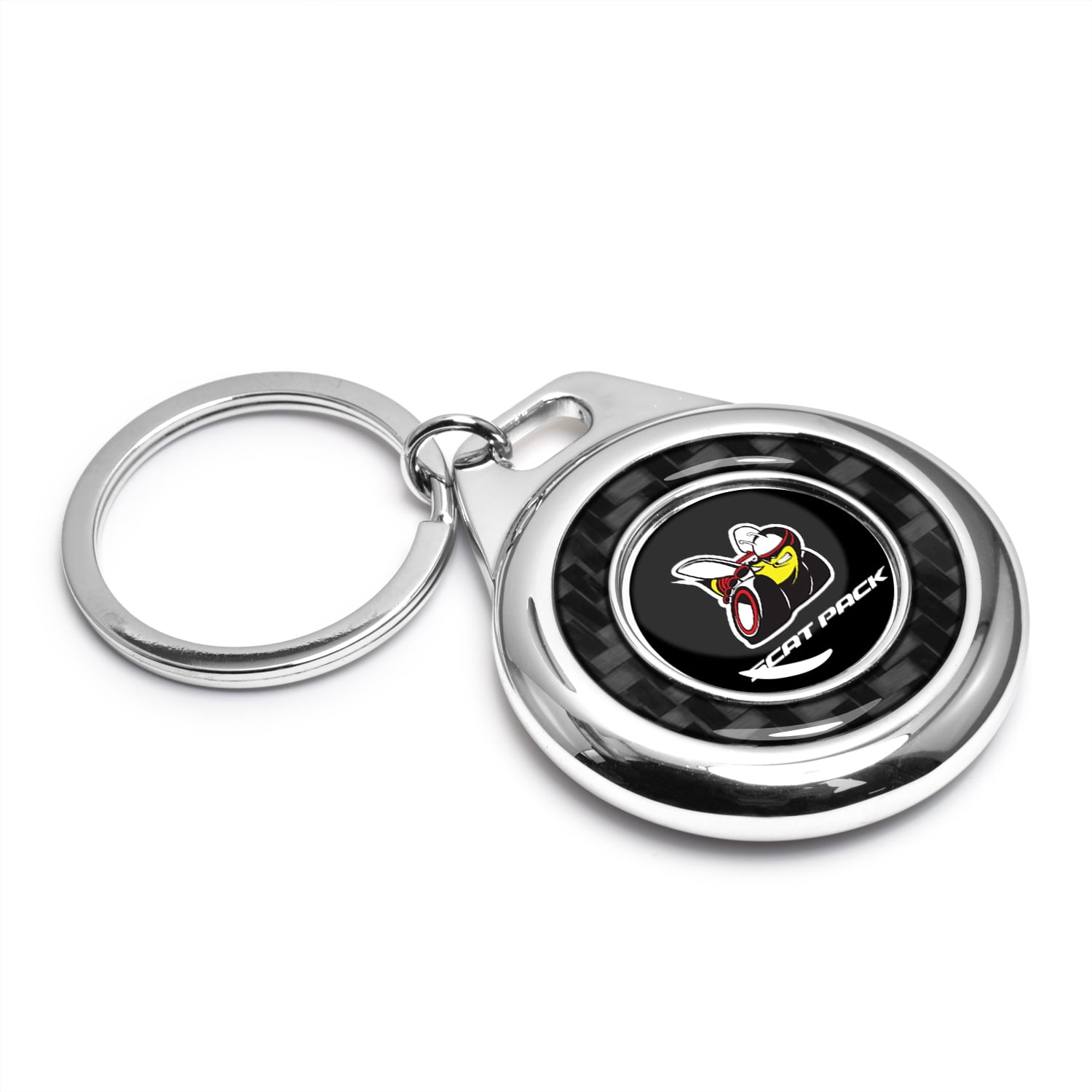 iPick Image for Dodge Scat-Pack Full Color Real Black Carbon Fiber Chrome Roundel Metal Case Key Chain, Official Licensed