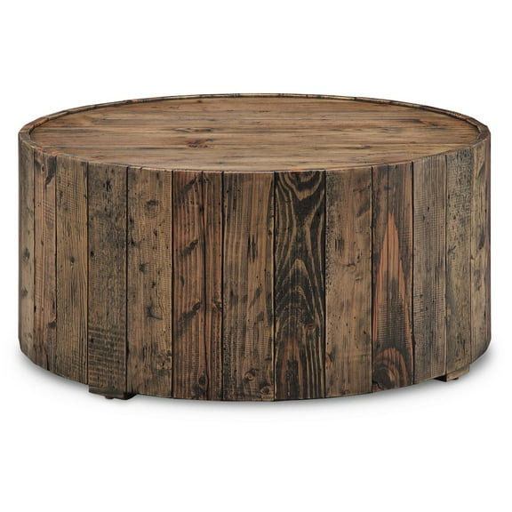 Magnussen Dakota Round Coffee Table with Casters in Rustic Pine