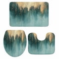 thumbnail image 2 of Modern Teal Gold Bathroom Rugs Set Abstract Shinny Gradient Geometric Lines Non Slip Absorbent Soft Bath Mats 3 Piece Set with Bathroom Rug, U-Shaped Floor Mat, Toilet Seat Cover Small Size, 2 of 9