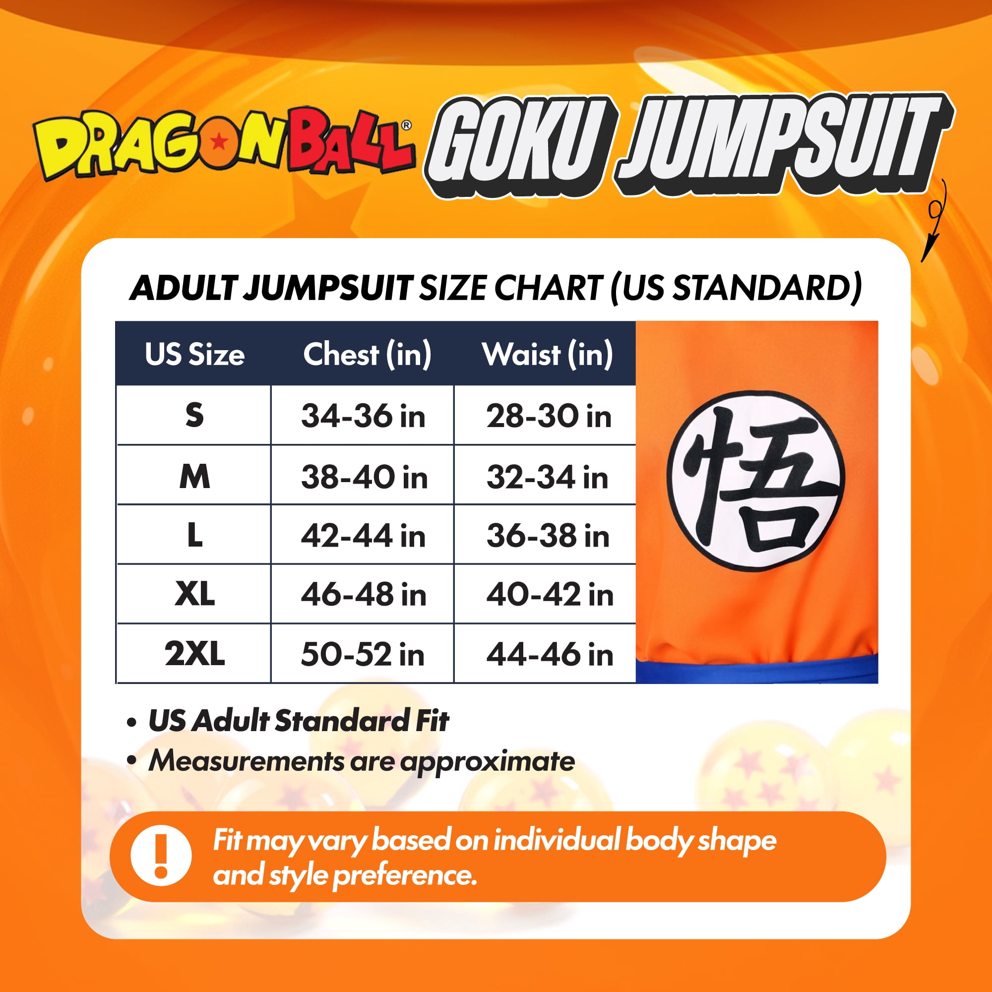 NeonPunk Dragon Ball Z Goku Adult Pajama Onesie Jumpsuit, Soft All-in-One Anime Loungewear/outfit, Iconic Blue & Orange Design, Unisex Standard Size Large