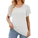 thumbnail image 1 of Top de verano para mujer, blusa holgada de manga corta con volantes, cuello redondo y hombros fruncidos, color blanco S, 1 of 6