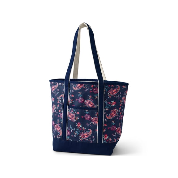 Lands' End Large Print 5 Pocket Open Top Long Handle Canvas Tote Bag
