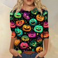 thumbnail image 7 of Women's Fall Halloween 3/4 Sleeve Crew Neck Shirt Vintage Graphic Tee Funny Family Party Matching Holiday Tops, 7 of 7
