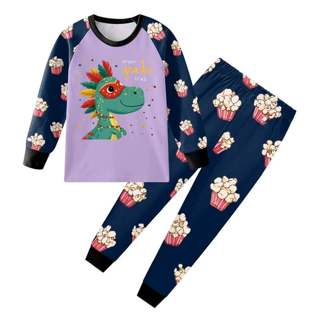 Caqnni Children's All-Day Play Set 2 Piece Soft Cotton Outfit with Long Sleeves, Suitable for Spring Summer Fall, Vibrant Patterns(Purple,4-5 Years)