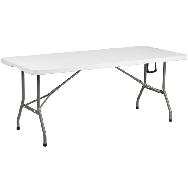 30"W x 72"L Bi-Fold Granite White Plastic Banquet and Event Folding Table with Carrying Handle