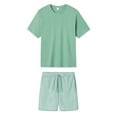 thumbnail image 1 of Nituyy Tenue Décontractée pour Hommes, T-Shirt Ajusté à Manches Courtes et Col Rond, Shorts à Rayures avec Cordon de Serrage, Ensemble 2 Pcs pour l'Été, 1 of 6