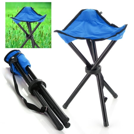 Camping Folding Stool (Blue) Portable 3 Legs Chair Tripod Seat For Outdoor Hiking Fishing Picnic Travel Beach BBQ Garden Lawn with Strap Oxford Cloth Small