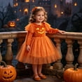 thumbnail image 4 of Girls Hooded Pumpkin Witch Sparkle Tulle Halloween Costume Dress, Kids Party Dress Up Costume for Trick-or-Treat Fall Birthday (5#Orange/12-18 Months), 4 of 9