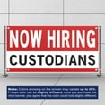 thumbnail image 3 of Now Hiring Custodians 13 oz Heavy Duty Vinyl Banner Custodian Jobs Available Custodial Help Wanted Sign for Business Advertising Indoor/Outdoor Single-Sided w/ Metal Grommets (1.5x5 ft, Wh & Re & Bk), 3 of 6