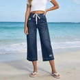 thumbnail image 6 of Noric Women's Summer Denim Capri Pants Elastic Waist Drawstring Straight Leg Cropped Jeans with Pockets Casual, 6 of 6
