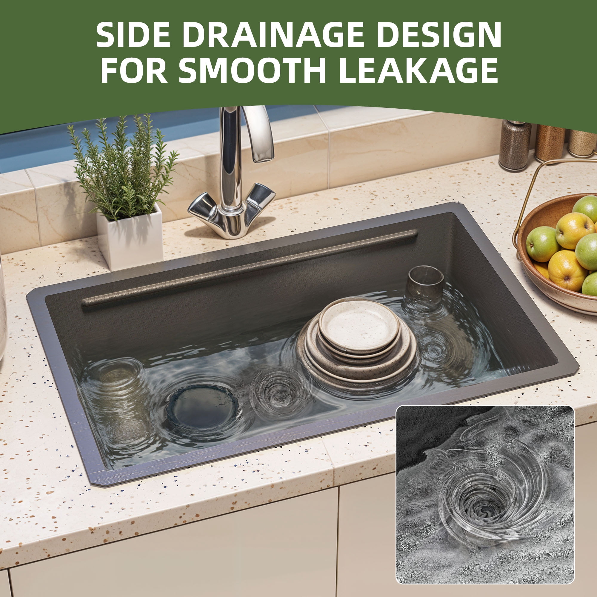 Uforic 32" Undermount Kitchen Sink Workstation, Gunmetal Black Stainless Steel Single Bowl w/ Accessories