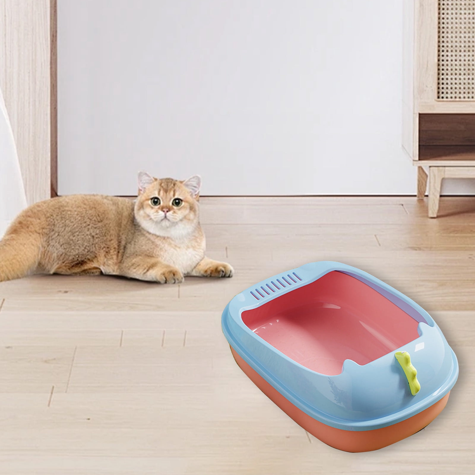 Nsxcdh Semi Enclosed Cat Litter Box,Paper,42x28x16cm,Beige Green Pink Brown,Anti Splash,Easy Clean,Non Slip