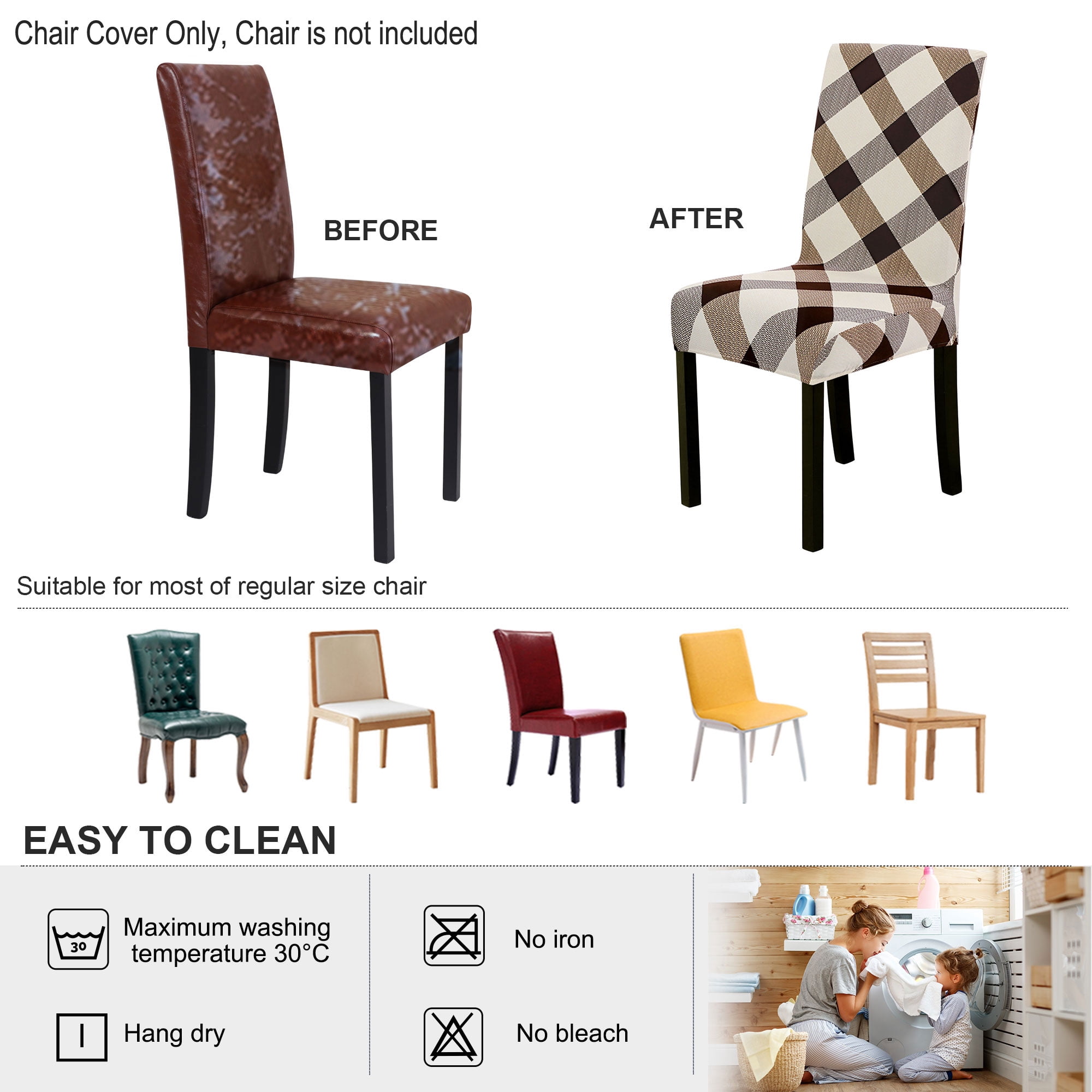 Unique Bargains Stretch Polyester Dining Chair Covers Set of 2, Brown and Beige