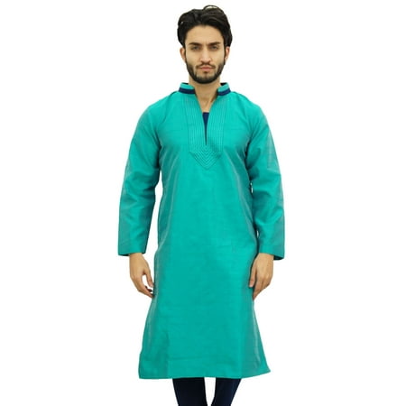 

Atasi Designer Men s Green Party Wear Kurta Pyjama Set Long Dupion Shirt-Medium