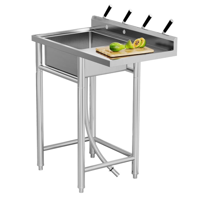 Bassin Utilitaire en Acier Inoxydable Robuste 39x20x37 Po – Bol Simple Autoportant avec Robinet Coulissant, Comptoir Intégré, Dosseret et Tablette de Rangement, Qualité Commerciale pour Buanderie, Garage, Cuisine