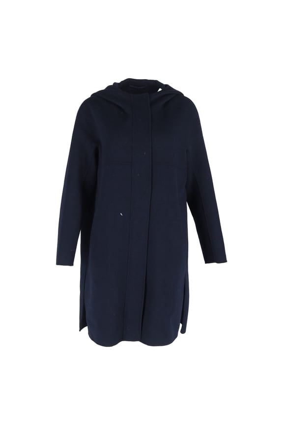 Pre-Owned Max Mara Hooded Coat in Navy Blue Wool