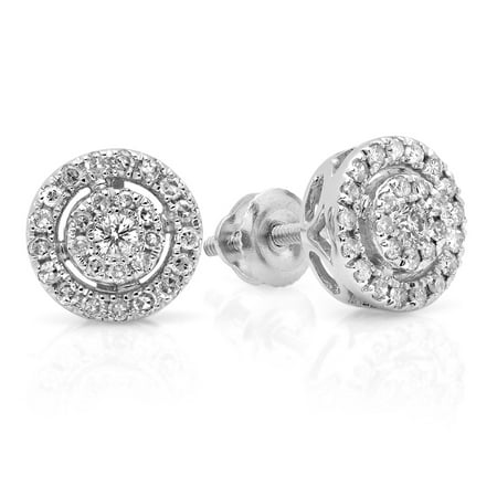 10k Rope Earrings 0.40 Carat (ctw) 10K White Gold Real Round Cut White Diamond Ladies Flower Cluster Stud Earrings ()