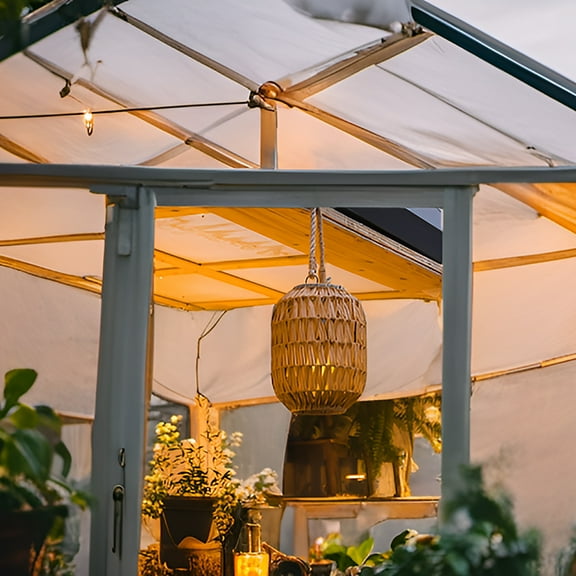 Natural Rattan Outdoor Lantern with Removable LED Candle and Burlap Jute Rope Handle Candle Hurricane Lantern - 22.4in Decorative Candle Lanterns