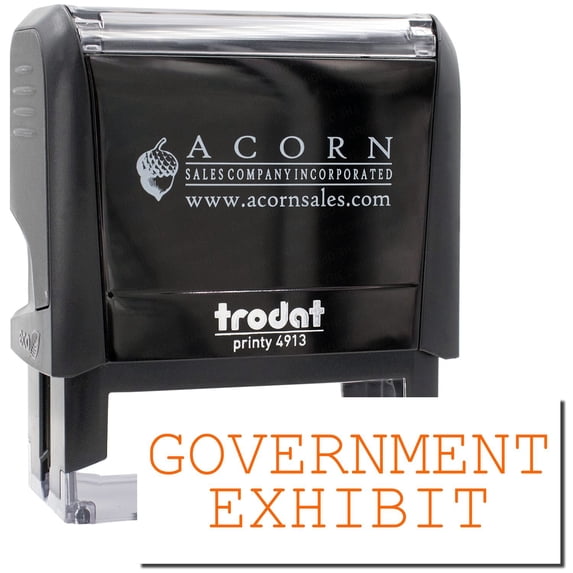 Large Self-Inking Government Exhibit Stamp, Trodat Printy 4913, Press and Print Stamping, Impression Size 7/8" x 2-1/4", Up to 10,000 Impressions - Orange Ink