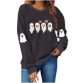 thumbnail image 2 of Meichang Sweatshirts d'Halloween pour Femmes Col Rond Chandails en Molleton Graphique Fantôme Mignon Imprimé Effrayant Manches Longues Vintage Chandail, 2 of 9