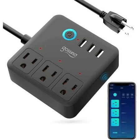 Gosund Smart Power Strip,WiFi Outlets Work with Alexa Google Home,Mini Smart Plug Surge Protector with3USB 3 Charging Port 10A(Black）