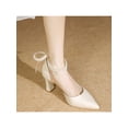 thumbnail image 6 of Gomelly Women Heel Sandals Pointed Toe Pumps Chunky Dress Sandal Pearl Stiletto Heels Ankle Strap Heel Pumps Beige Chunky 7cm 5.5, 6 of 9