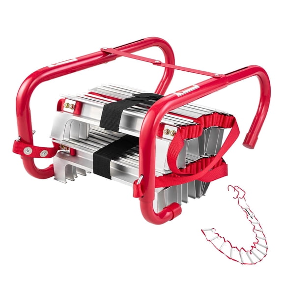 VEVOR Fire Escape Ladder, 2-Story 13FT Retractable Emergency Fire Ladder, Lightweight Aluminum Alloy Safety Escape Ladders with Sturdy Polyester Strap, Anti-Slip Rung & Wide Steps, 1000LBS Max Loadin