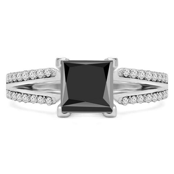 Majesty Diamonds MD190428-9 1.67 CTW Princess Black Diamond Split-Shank Engagement Ring in 14K White Gold - Size 9