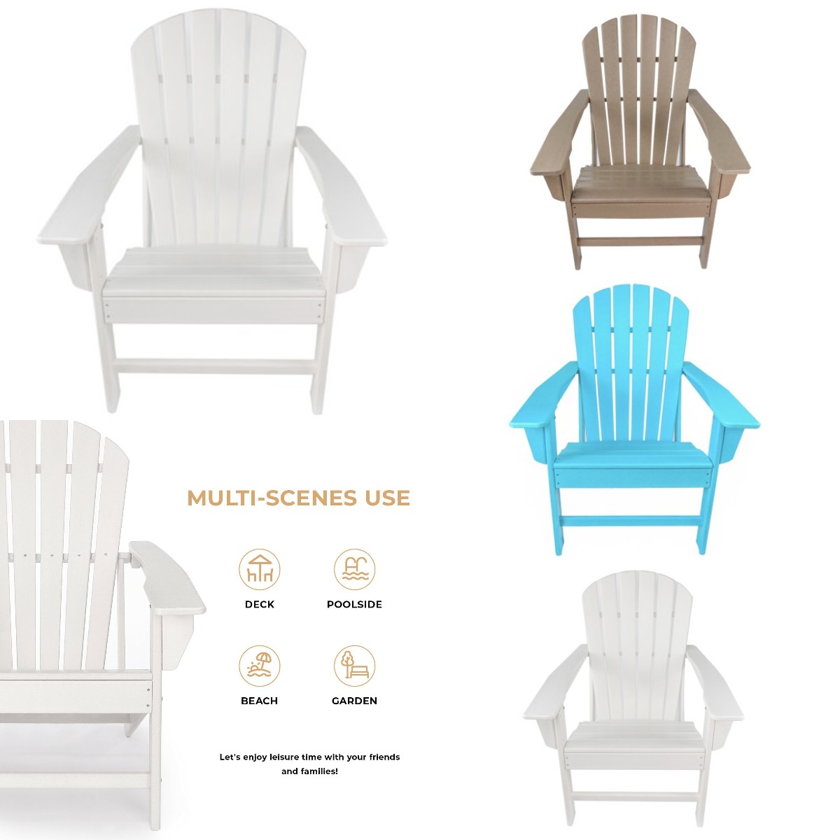Adirondack Chair Resin, 350 lbs Capacity Load,Patio Chair Lawn Chair Outdoor Adirondack Chairs Weather Resistant for Patio Deck Garden 33.07*31.1*36.4" HDPE Resin Wood,White - image 1 of 9