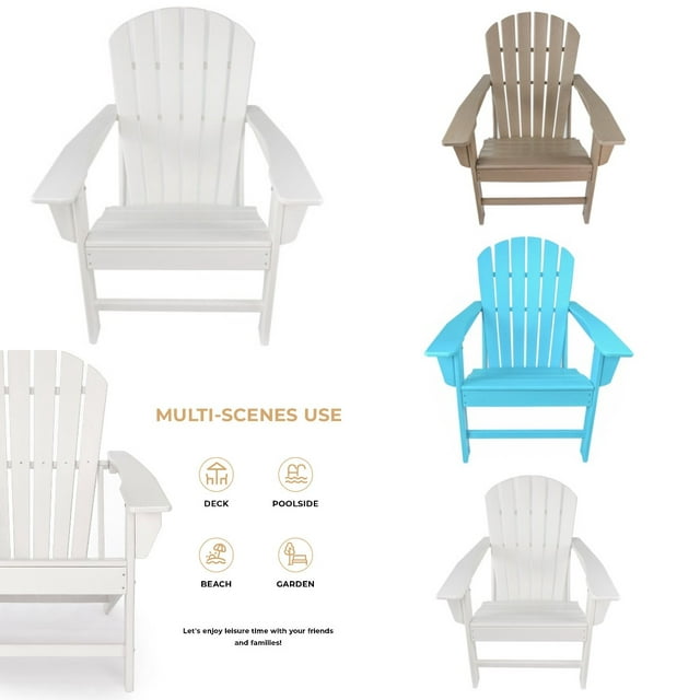 Adirondack Chair Resin, 350 lbs Capacity Load,Patio Chair Lawn Chair Outdoor Adirondack Chairs Weather Resistant for Patio Deck Garden 33.07*31.1*36.4" HDPE Resin Wood,White
