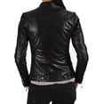 thumbnail image 2 of Women's Black Lambskin Real Leather Stylish Jacket Biker Motorcycle Slim Fit Coat W688, 2 of 3