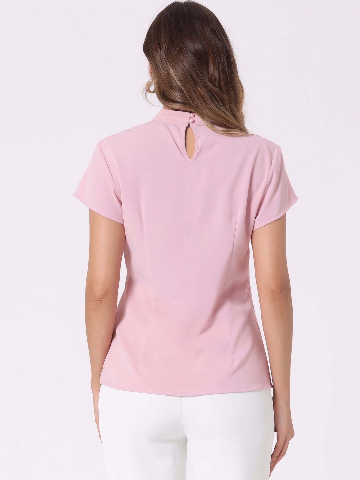 DARING DIVA Women's Mock Neck Cap Sleeve Basic Solid Blouses M Pink