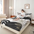thumbnail image 3 of Castle Fairy Boho Tropical Leaf Bed Sheets 4pcs for Kids, Geometric Print King Sheets for Bedroom, Charcoal Beige, 3 of 6