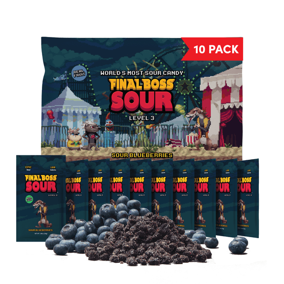 Final Boss Sour Candy, Blueberries, Fruit Chews with Real Dried Fruit, 10 Pack