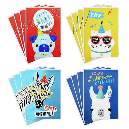 Hallmark Birthday Cards Assortment, 16 Cards with Envelopes (Party Animals)