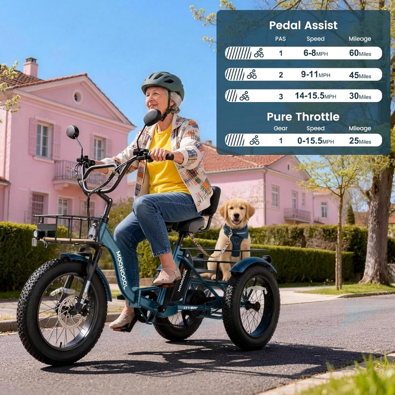 Lilypelle Peak 1100w Folding Electric Tricycle for Adults, 7 Speed 20" x 4.0 " Fat Tire 3 Wheel Aluminum Electric Bike W/ Differential & Suspension Fork, 48V 14.5Ah Battery, Up to 60Miles, 16Mph