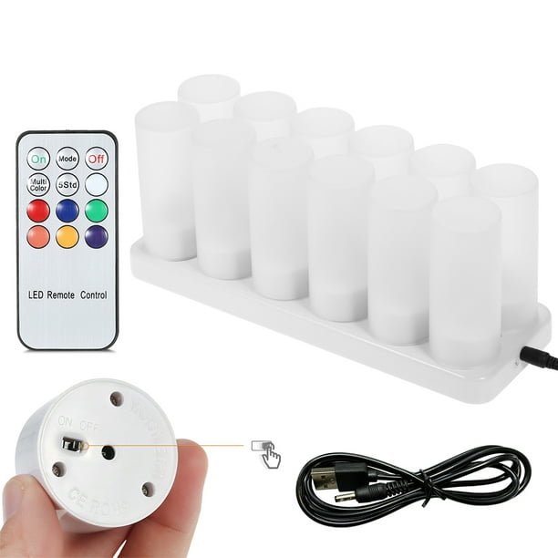 Set of 12 Rechargeable LED Color Changing Flickering Flameless Tealight Candles Lights with Control USB 5V Frosted Cups Charging Base Christmas Party Holiday Festivals Wedding - Walmart.com