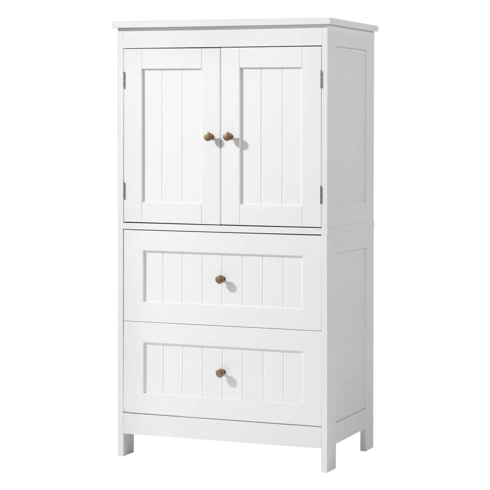 Ktaxon Bathroom Floor Storage Cabinet, Freestanding Cabinet with 2 Doors 2 Drawers, Adjustable Shelves, White